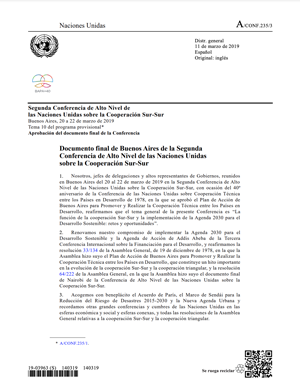 Documento final de Buenos Aires de la Segunda Conferencia de Alto Nivel de las Naciones Unidas sobre la Cooperación Sur-Sur