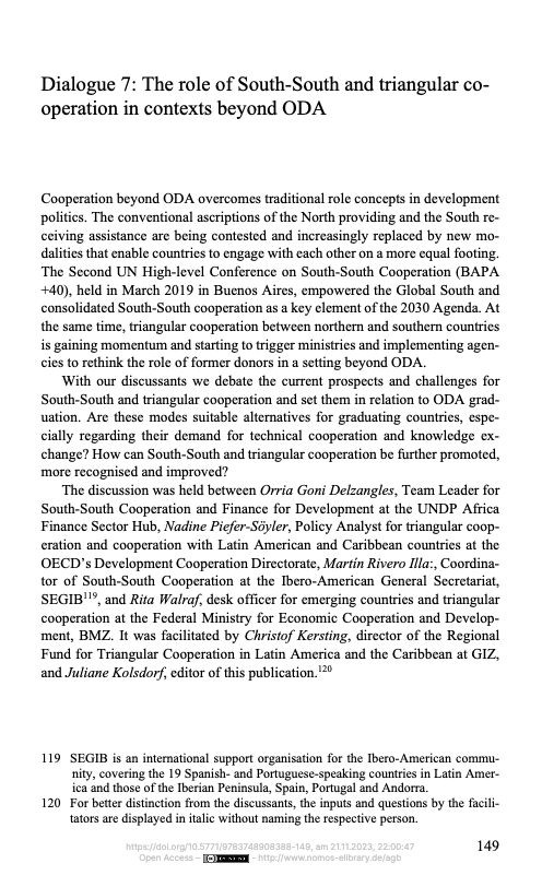 Diálogo 7: El papel de la Cooperación Sur-Sur y Triangular en contextos ajenos a la AOD